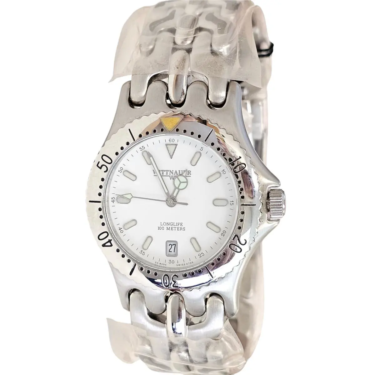 Vintage Wittnauer Long Life 100 Diver Date Stainless Steel Watch Silver