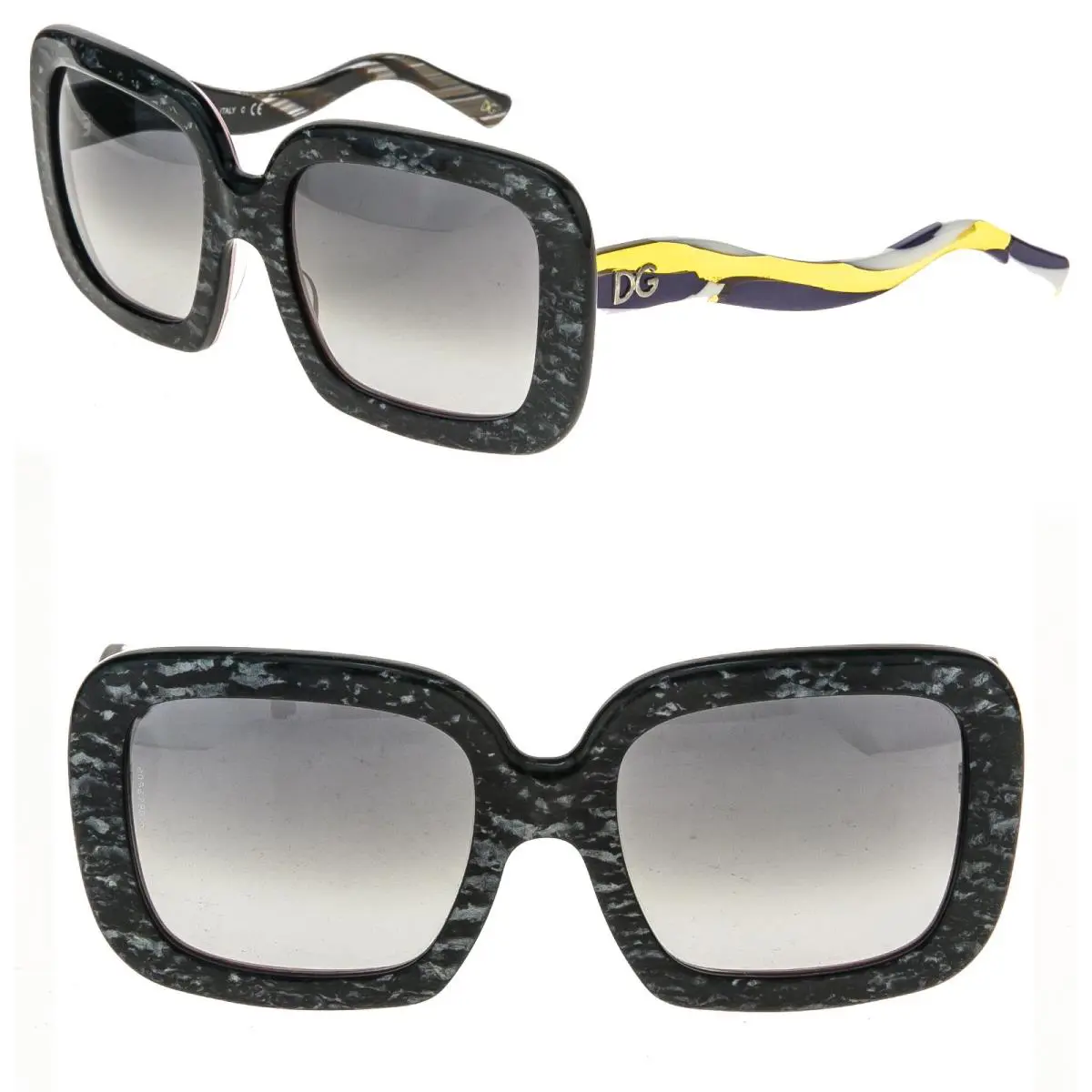 Dolce Gabbana DG4056 4056 Black Yellow Granite Sunglasses Asymmetrical Wavy
