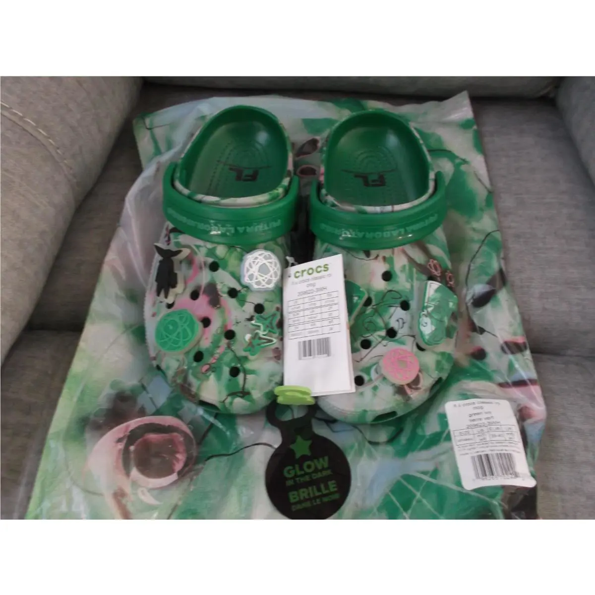 Futura Laboratories x Crocs Classic Clog - Green Ivy - Glow in The Dark - Size 7