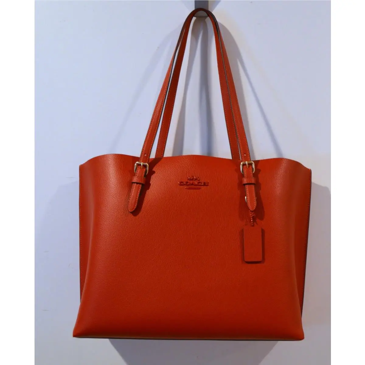 Coach Mollie Bold Red Polish Pebble Leather Tote Bag Purse