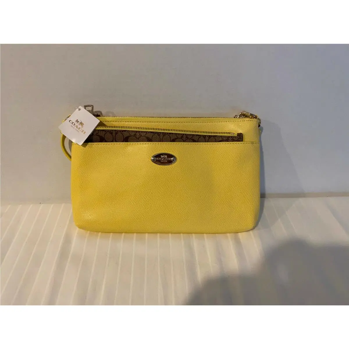 Yellow Saffiano Leather Clutch-c Logo Signature Pop Pouch-nwt-wristlet by Coach