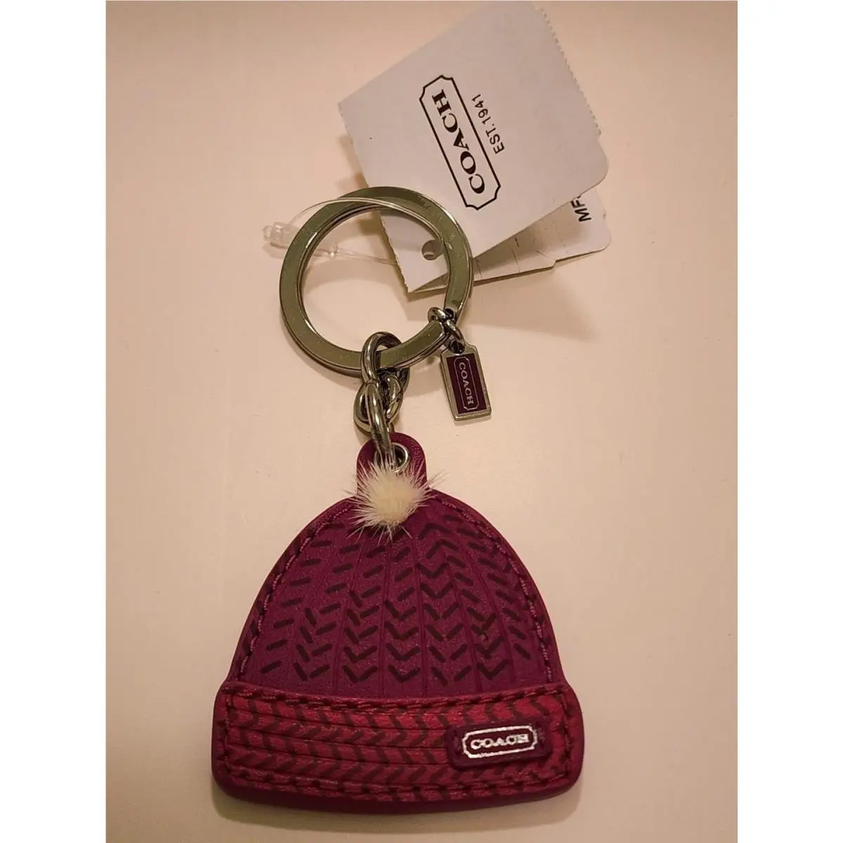 Coach Winter Hat Multicolor Puff Ball “beanie” Charm Key Ring – F67383