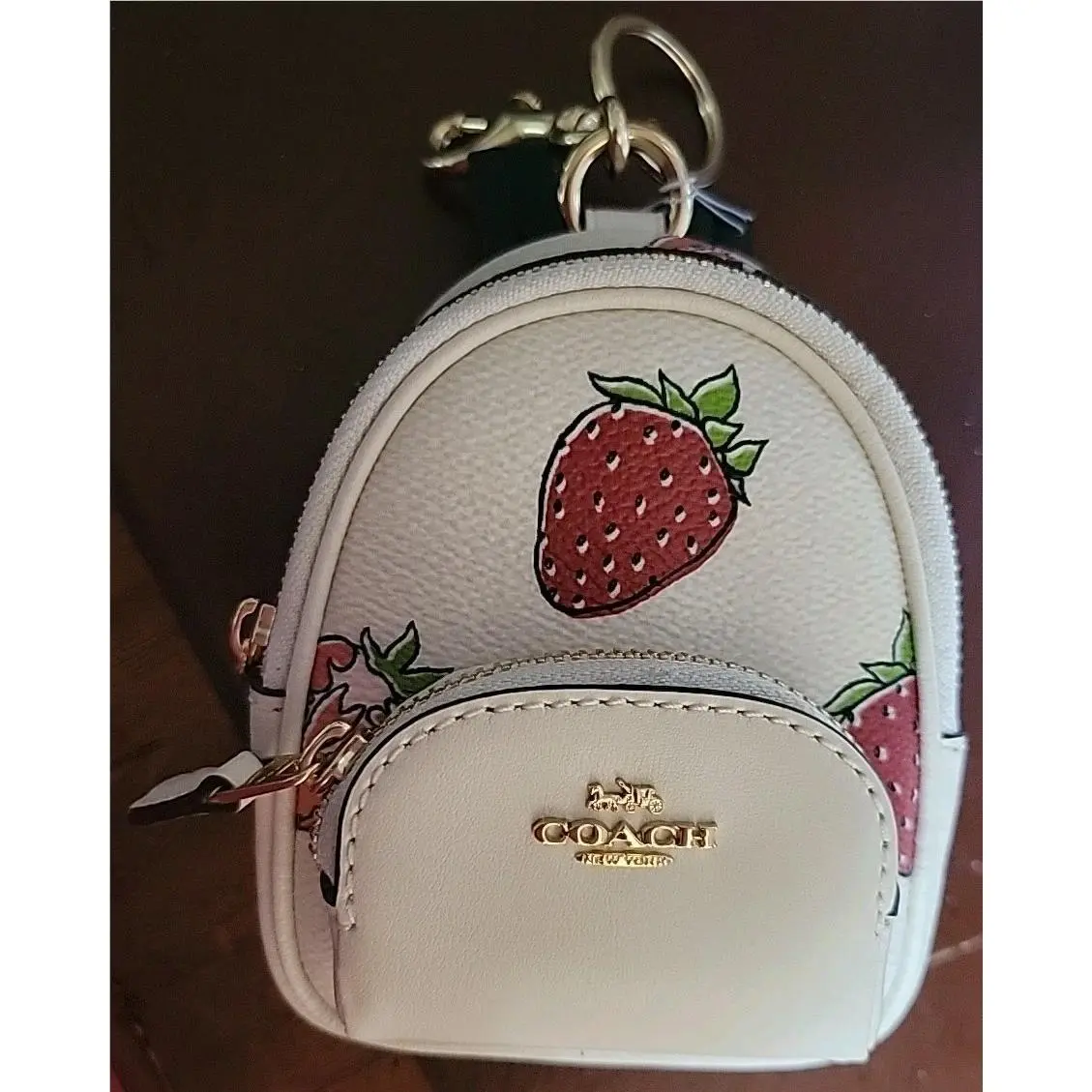 Coach Mini Court Backpack Bag Charm with Strawberry Print CAO93