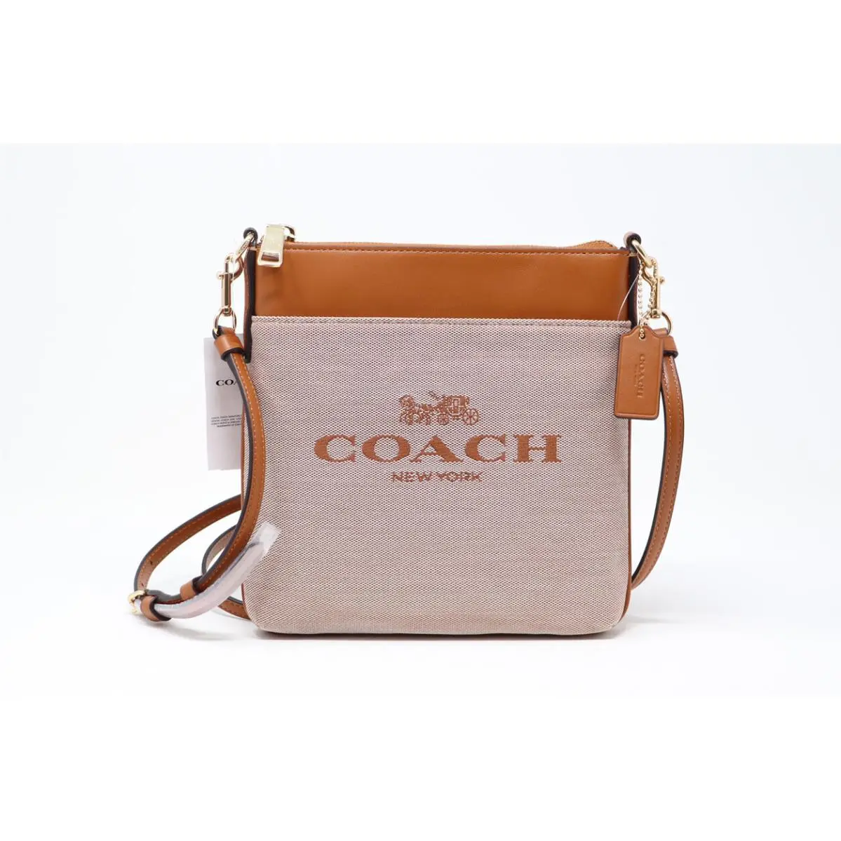 Coach Kitt Jacquard and Leather Messenger Crossbody Bag Burnished Amber