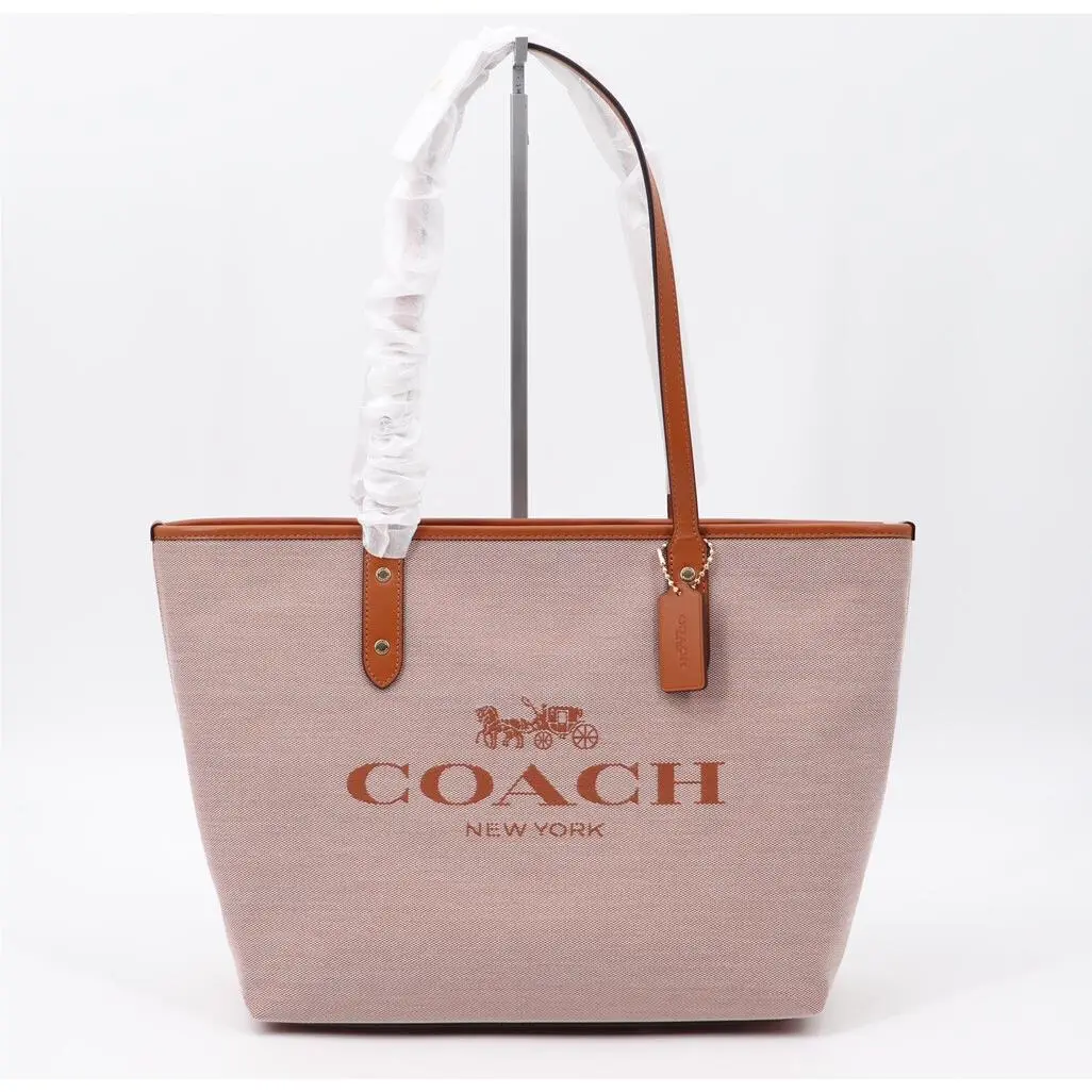 Coach Jacquard Horse and Carriage City Zip Tote Shoulder Bag Burnished Amber