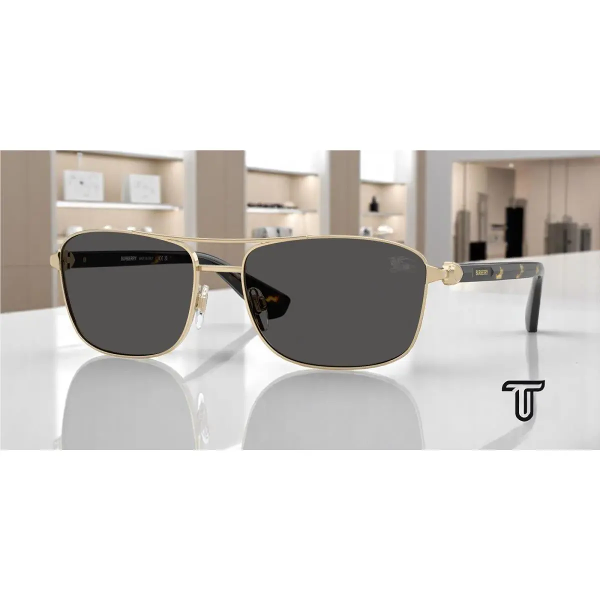 Burberry BE3163 110987 Light Gold Dark Grey 60 mm Men`s Sunglasses