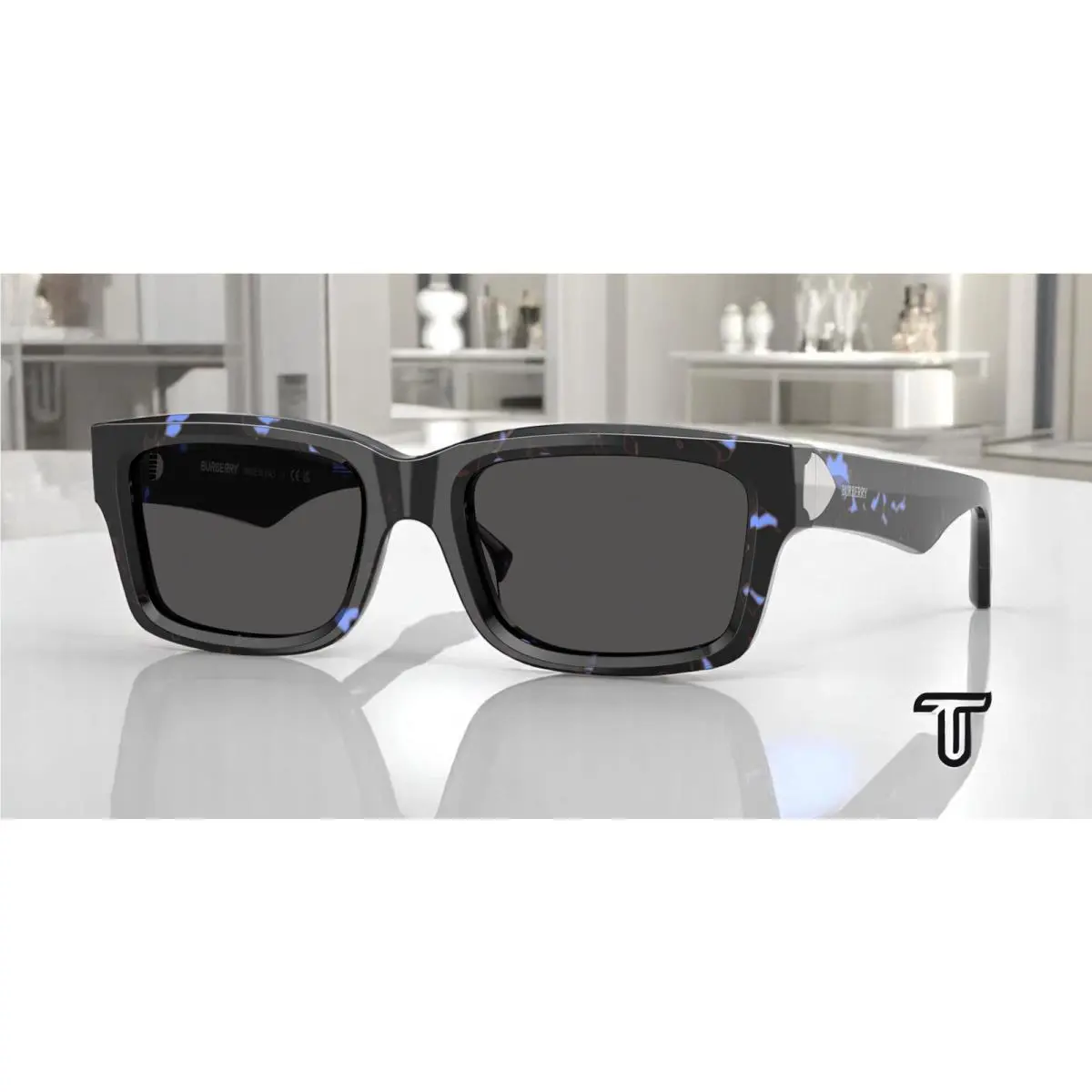 Burberry BE4443F 411187 Blue Havana Dark Grey 55 mm Men`s Sunglasses