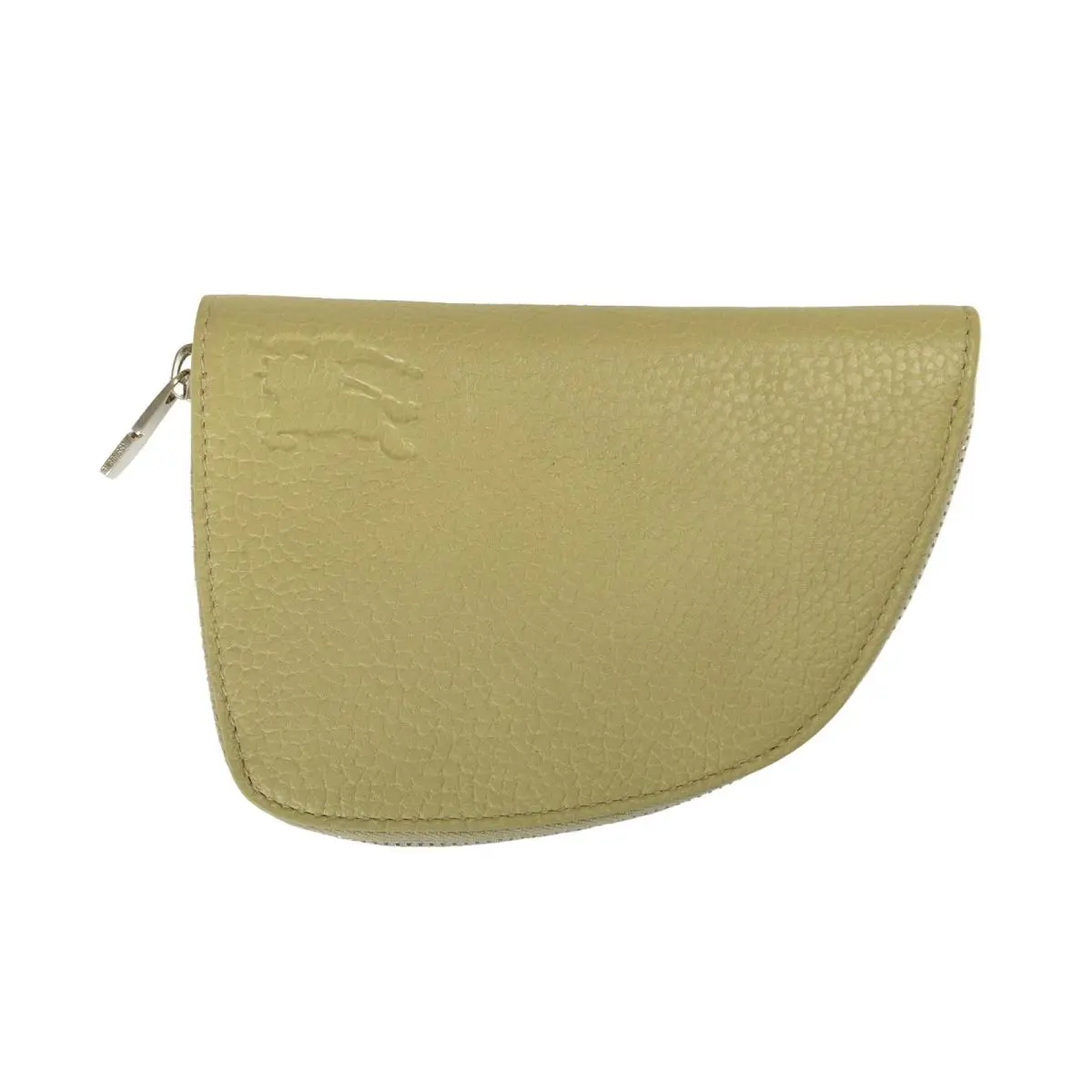 Burberry Shield Logo Hunter Gray Pebbled Leather Zip Around Wallet