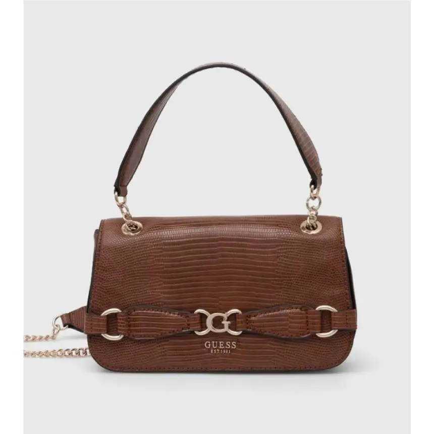 Guess Arlena Shoulder Bag Python Print Brown Gold