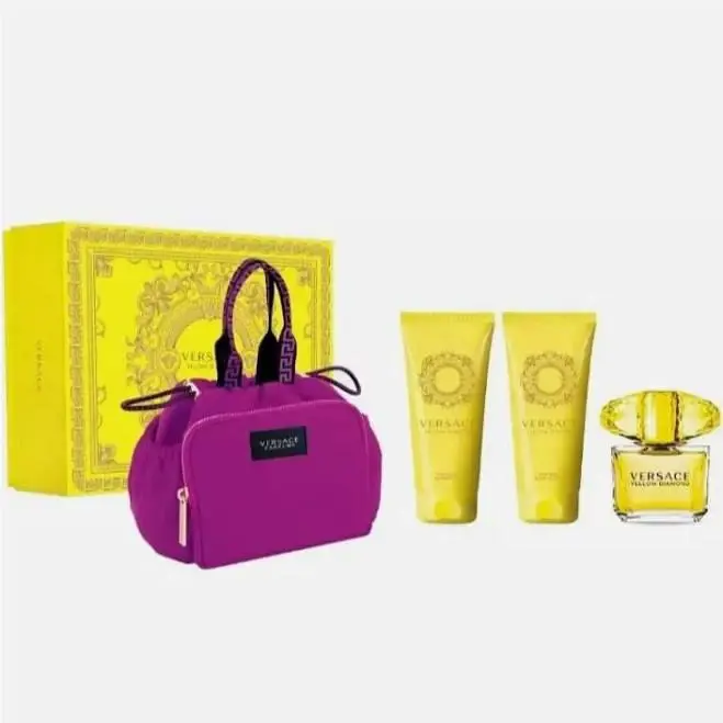 Versace Yellow Diamond Women 4 pc Set 3 oz Edt Spray + Lotion + Shower Gel + Bag