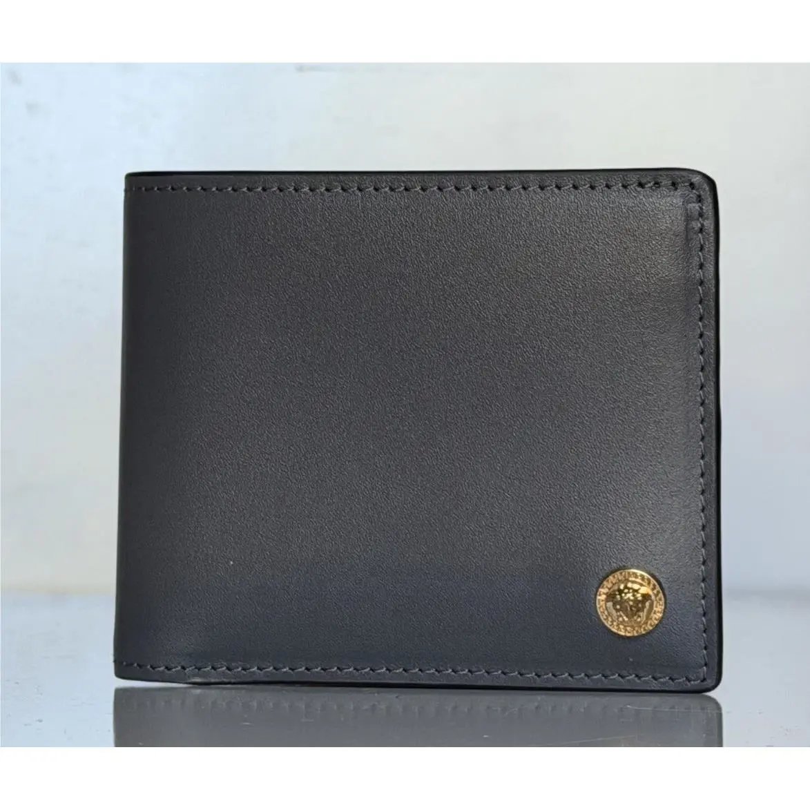 Versace Gray Calf Leather Bifold Wallet 1006116 Made in Italy