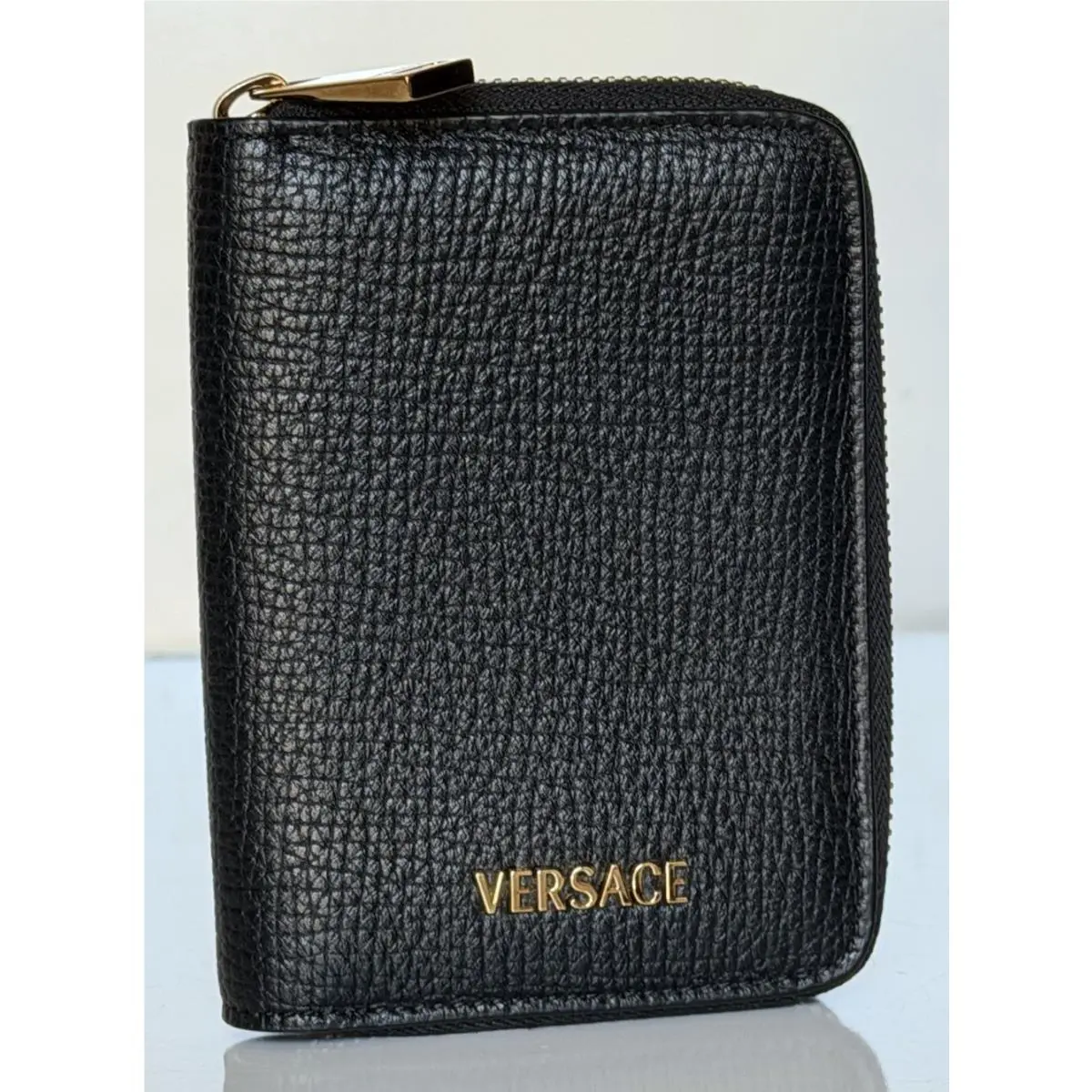 Versace Black Calf Leather Myth Zip Around Wallet 1016840 Made in Italy