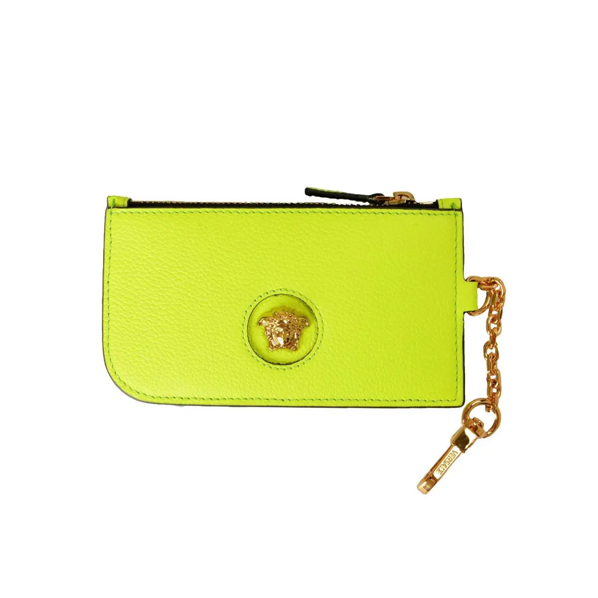 Versace Women`s Acid Lime Textured Leather Card Case Keycha