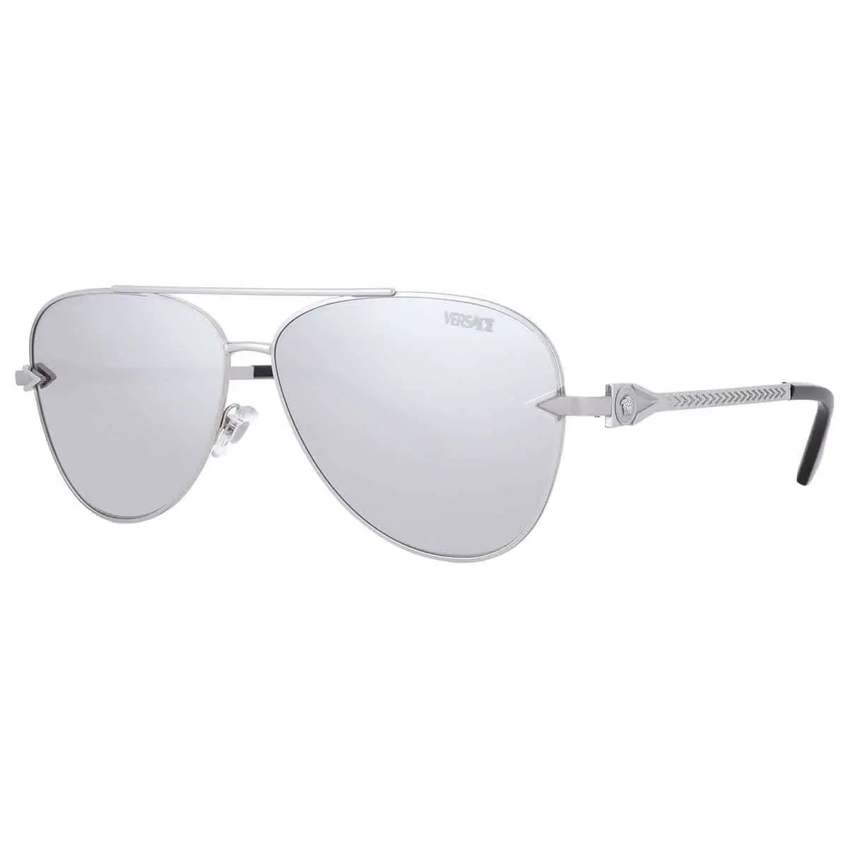 Versace Light Grey Silver Mirror Pilot Men`s Sunglasses VE2283 10006G 61 - Silver, Frame: Silver, Lens: Multi