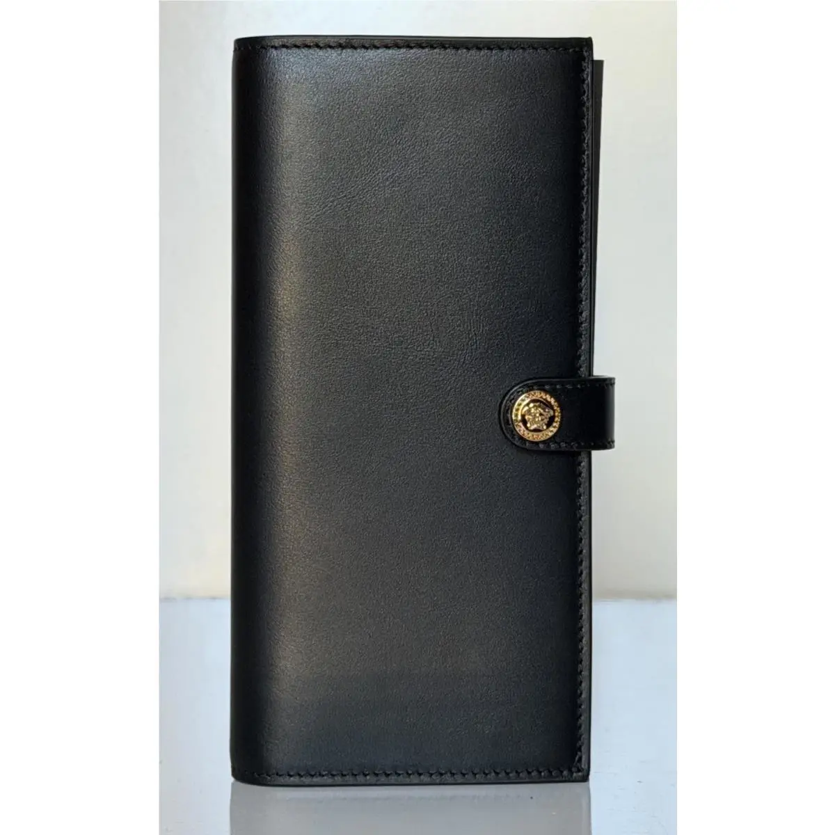 Versace Medusa Head Black Calf Leather Long Card Wallet 1002898 Italy
