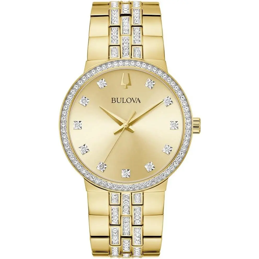 Bulova Crystal Men`s Watch and Cross Pendant Necklace Box Set 98K113