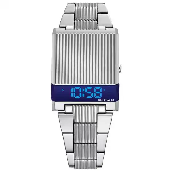 Bulova 96C139 Digital Blue Led Display Computron Archive Series Stainless Watch
