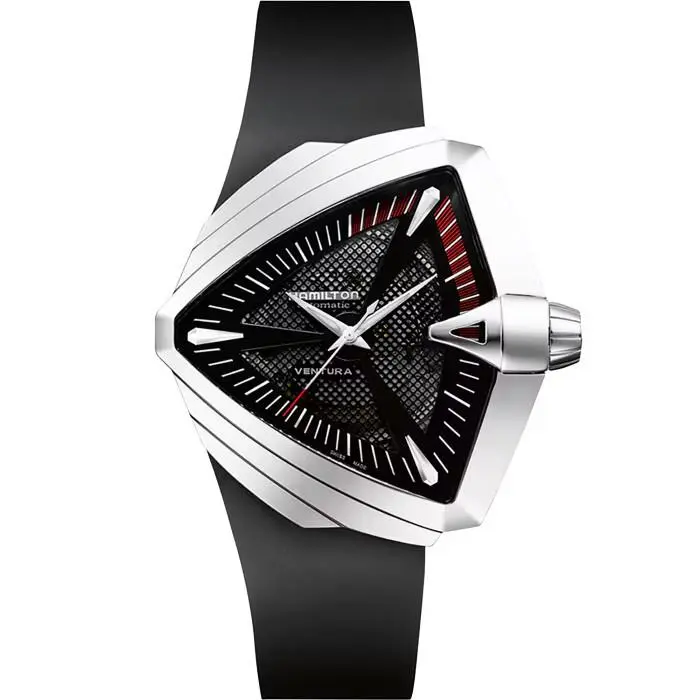 Hamilton Ventura Men`s Black Watch with Rubber Band - H24655331 - Dial: Black, Band: Black, Bezel: Silver