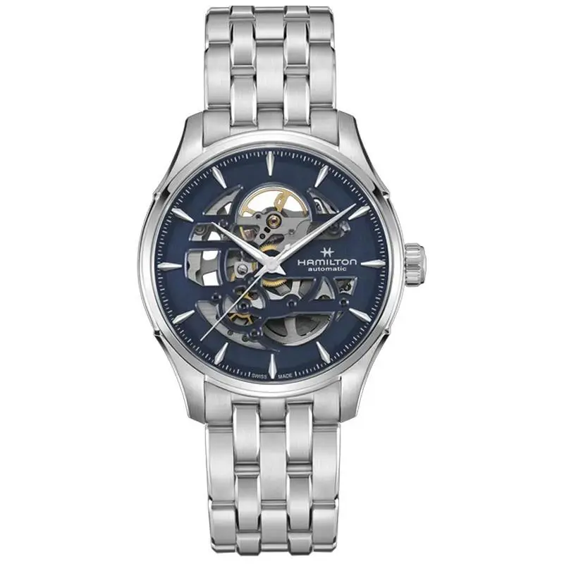Hamilton Jazzmaster Skeleton Blue Dial Auto 40mm Men`s Watch H42535141 - Dial: Blue, Band: Silver, Bezel: Silver