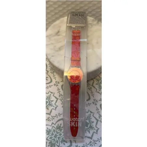 Vintage 2000 Swatch Watch Blooming Beauty SFP103 Red Pink Flower Power Slim Sk