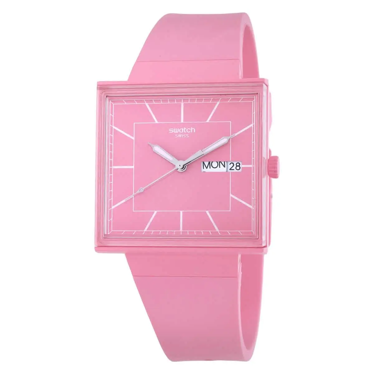 Swatch What Quartz Pink Dial Unisex Watch SO34P700 - Dial: Pink, Band: Pink, Bezel: Pink