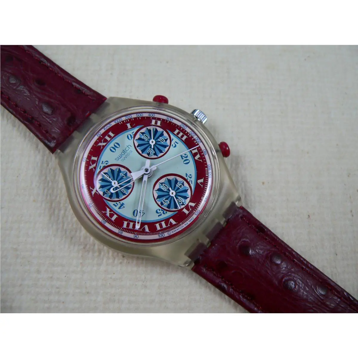 1993 Swiss Swatch Watch Chronograph Windmill SCK103 Leather Band