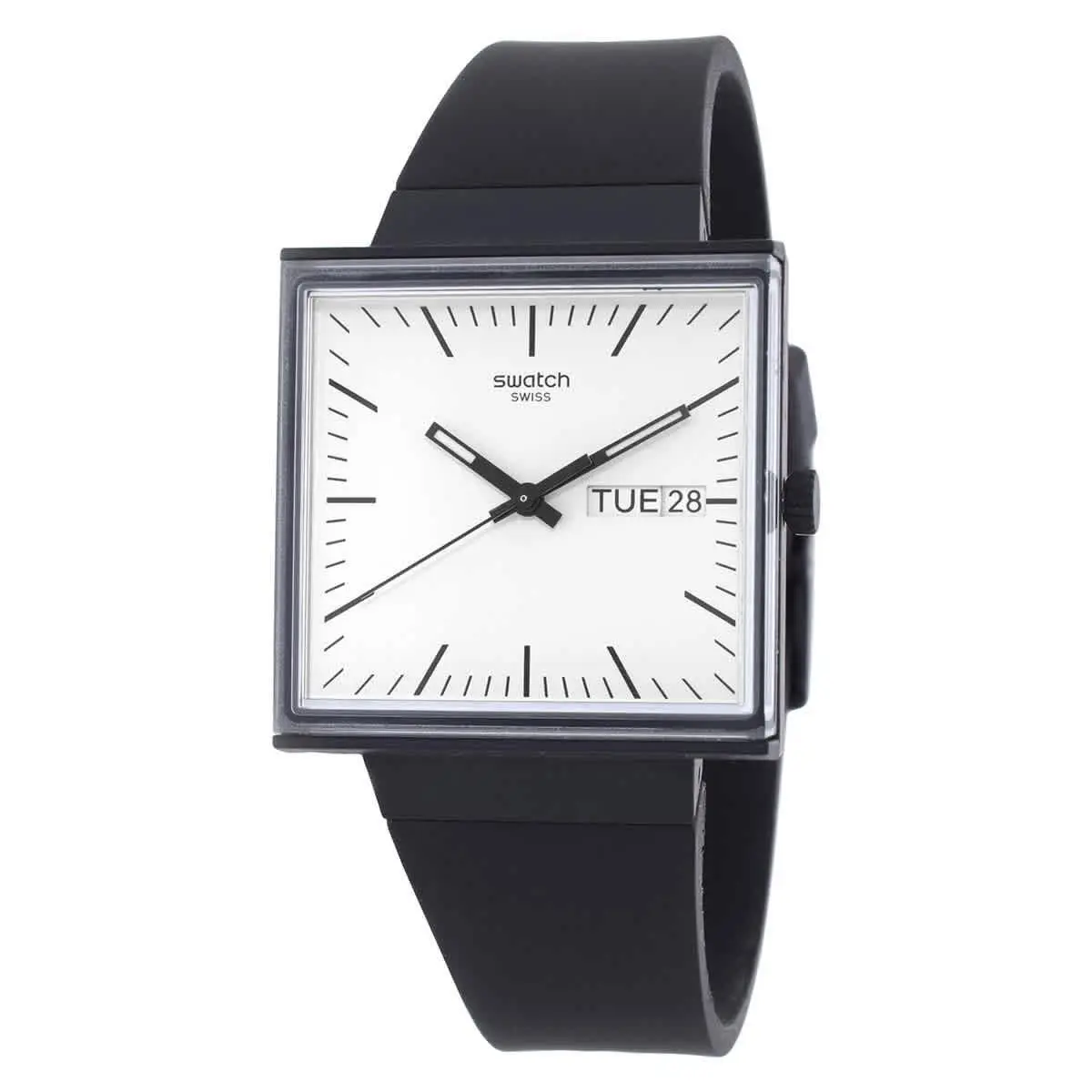 Swatch What Quartz White Dial Unisex Watch SO34B700 - Dial: White, Band: Black, Bezel: Black