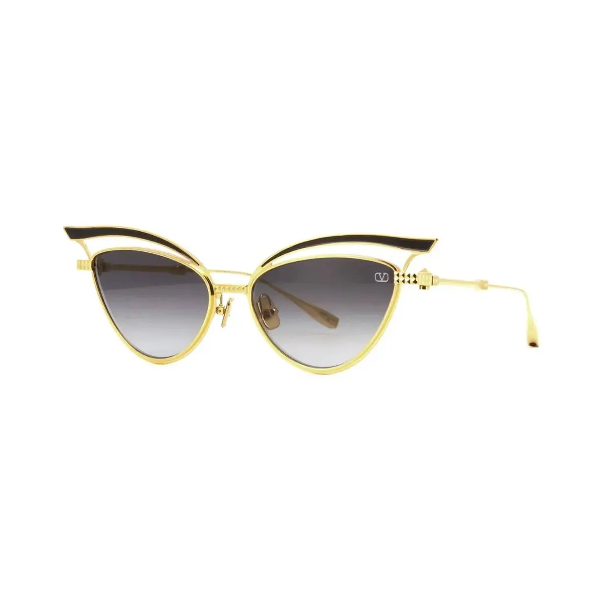 Valentino V - Glassliner Yellow Gold Black Enamel/grey Shaded Sunglasses