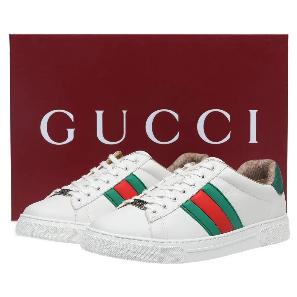 Gucci Ace Luxury White Leather Web Logo Sneakers Shoes 8/US 8.5
