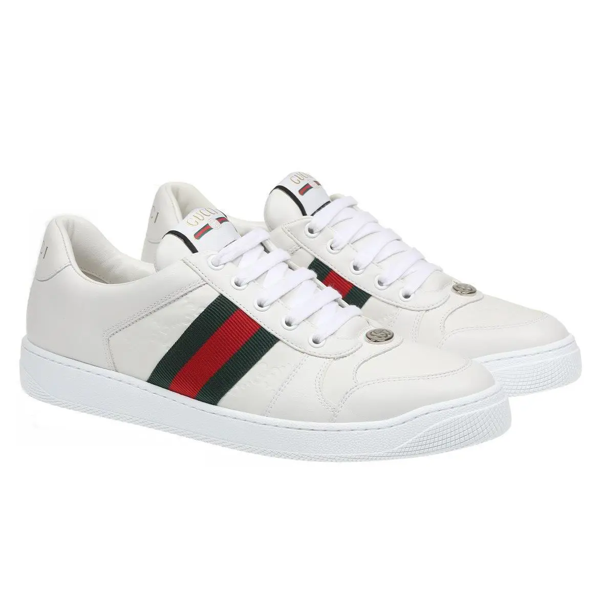 Gucci Men`s Screener White GG Leather Web Logo Sneakers Shoes 10/US 10.5 - White