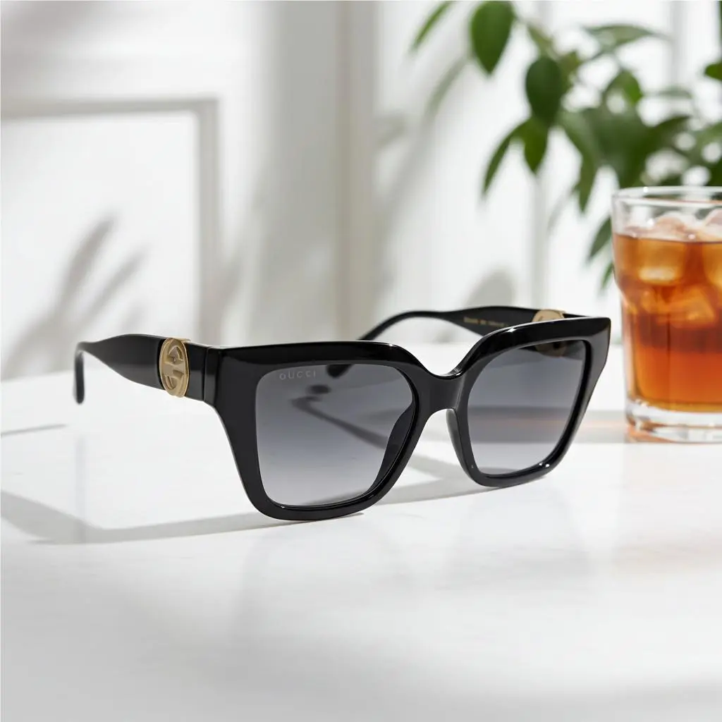 Gucci GG1023S Women Sunglasses Square Black Frame Grey Lens