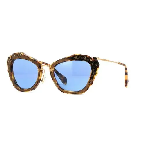 Miu Miu MU04QS DHF0A2 Cat Eye Women`s Sunglasses Brown Light Havana / Blue