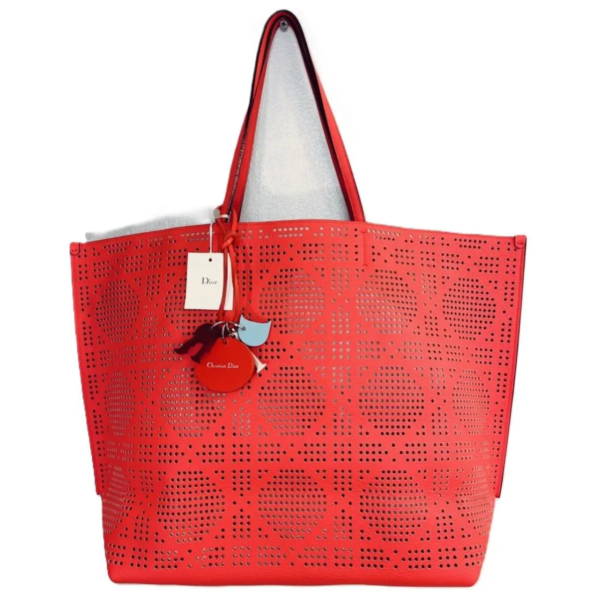 Christian  Red Cannage Perforated Leather iva Tote by Dior