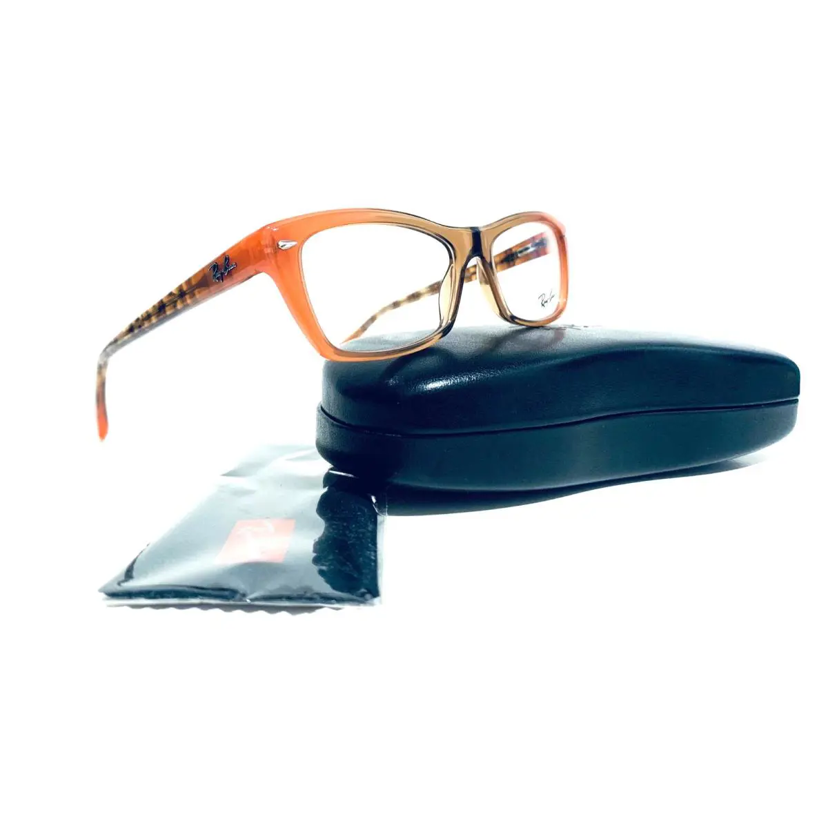 Ray Ban RB 5255 5487 Transparent Brown Orange RX Eyeglasses 51-16-135 MM W/case