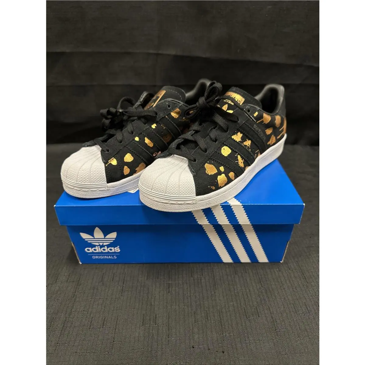 Adidas Women`s 6 Superstar Black Copper Leather Shoe Sneaker Kick S76152
