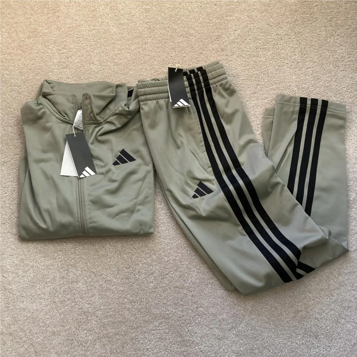 Adidas Men`s Brown Grey Gray Tracksuit Jacket Pant Large Full Suit