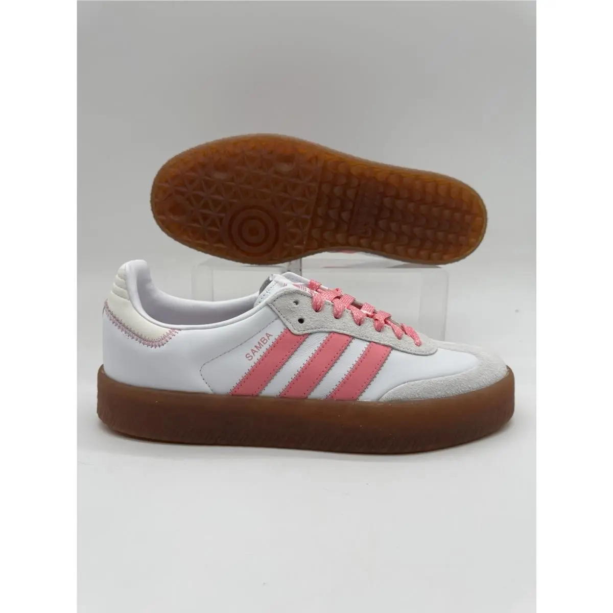 Womens Size 10.5 Adidas Sambae White Pink Gum Casual Sneakers IE9109