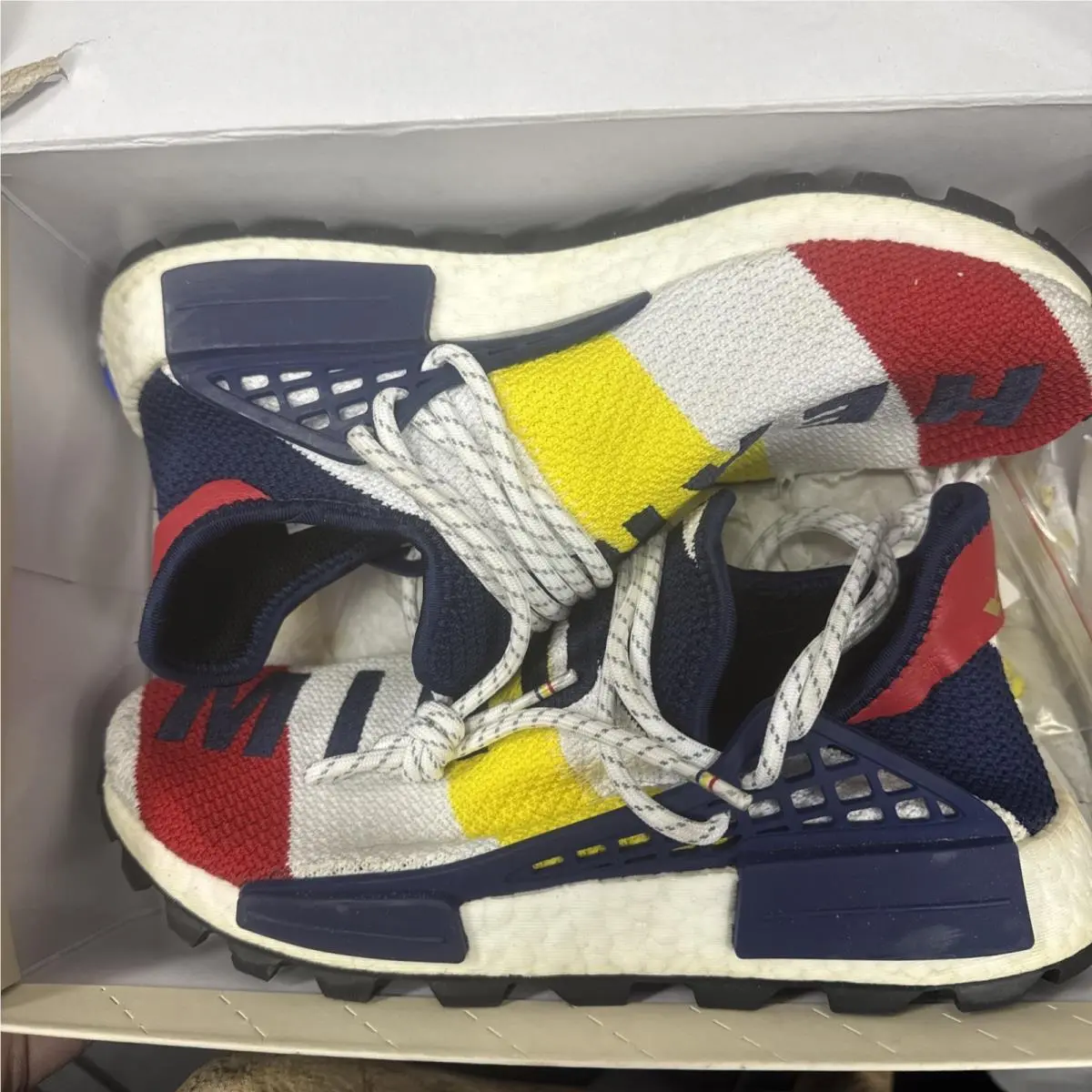Adidas Pharrell Williams Bbc HU Nmd TR Multicolor BB9544 Size 7 - Red/Black/White/Yellow