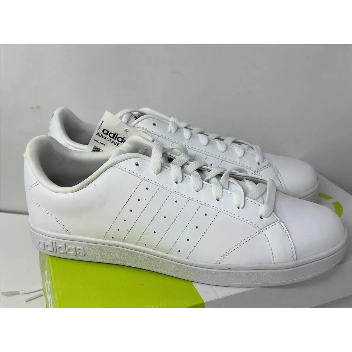 Adidas Clean VL White Green Mens 9.5 Leather Tennis Athletic Sneakers