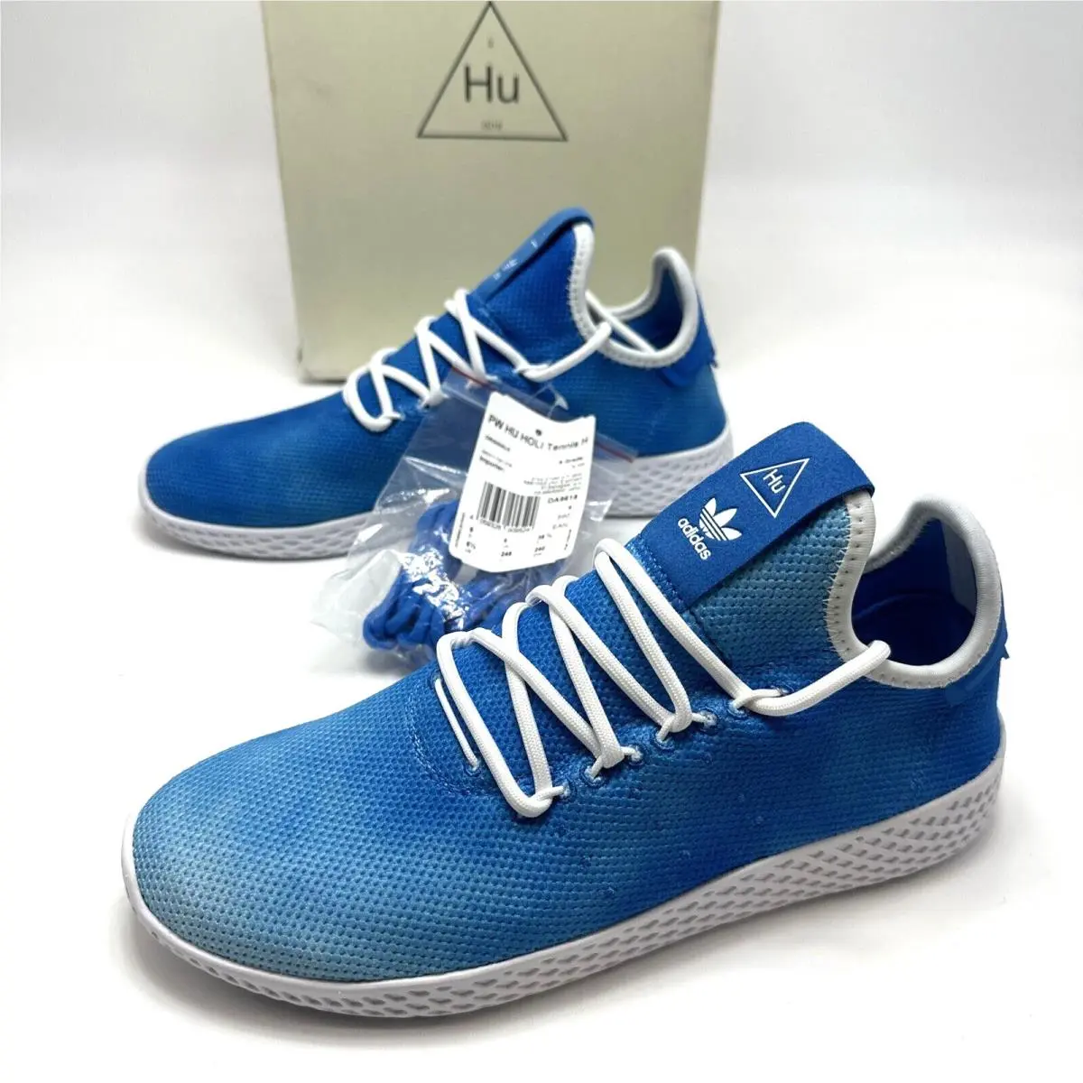 Adidas Pharrell x Tennis Shoes Men 6.5 Women 8 Hu Holi Bright Blue Flyknit Fit