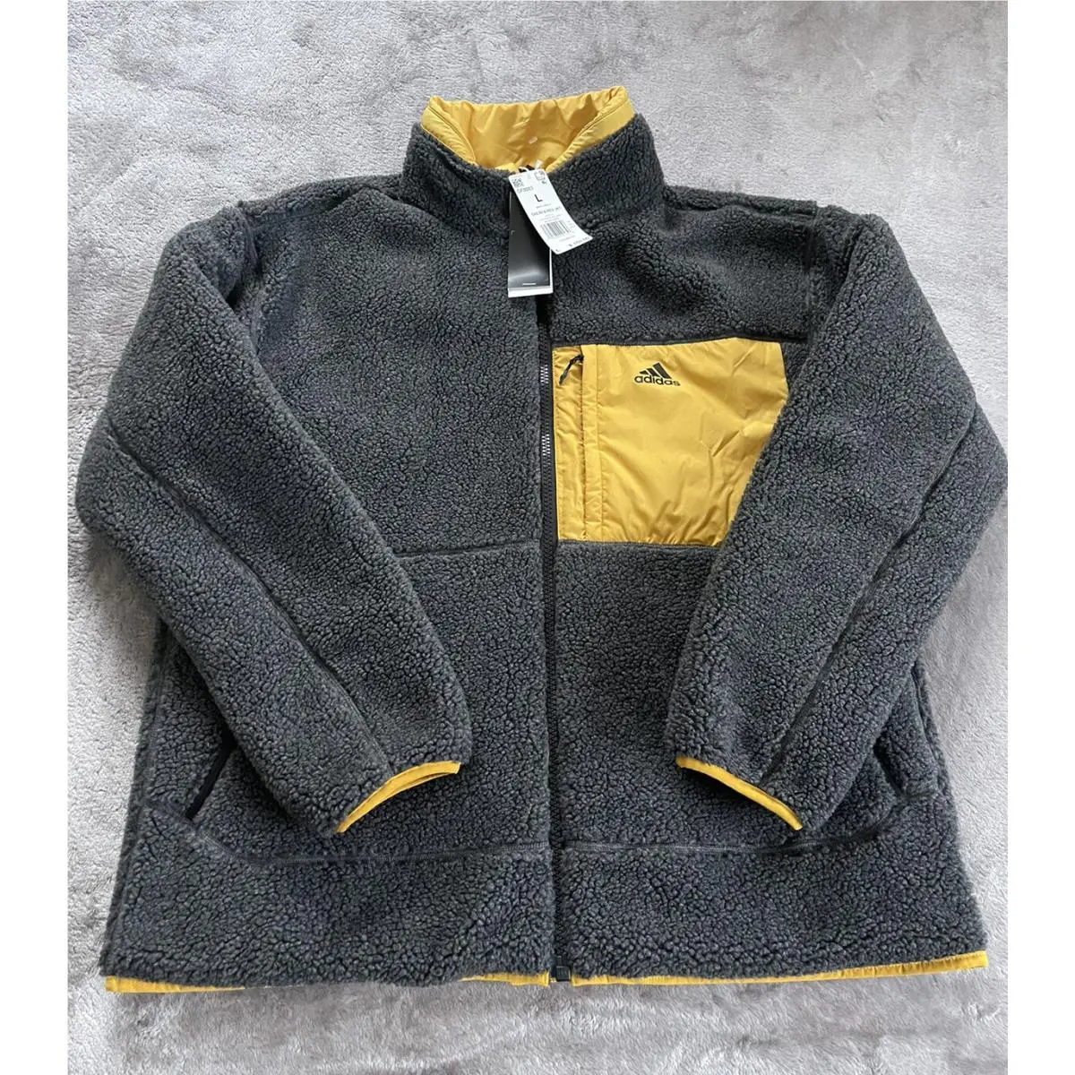 Adidas clothing - 2020 Men Sherpa Reversible Athletic Track Top Casual Jersey - GF0053 - Dark-gray, Yellow (UPC: 0191980091758) 2