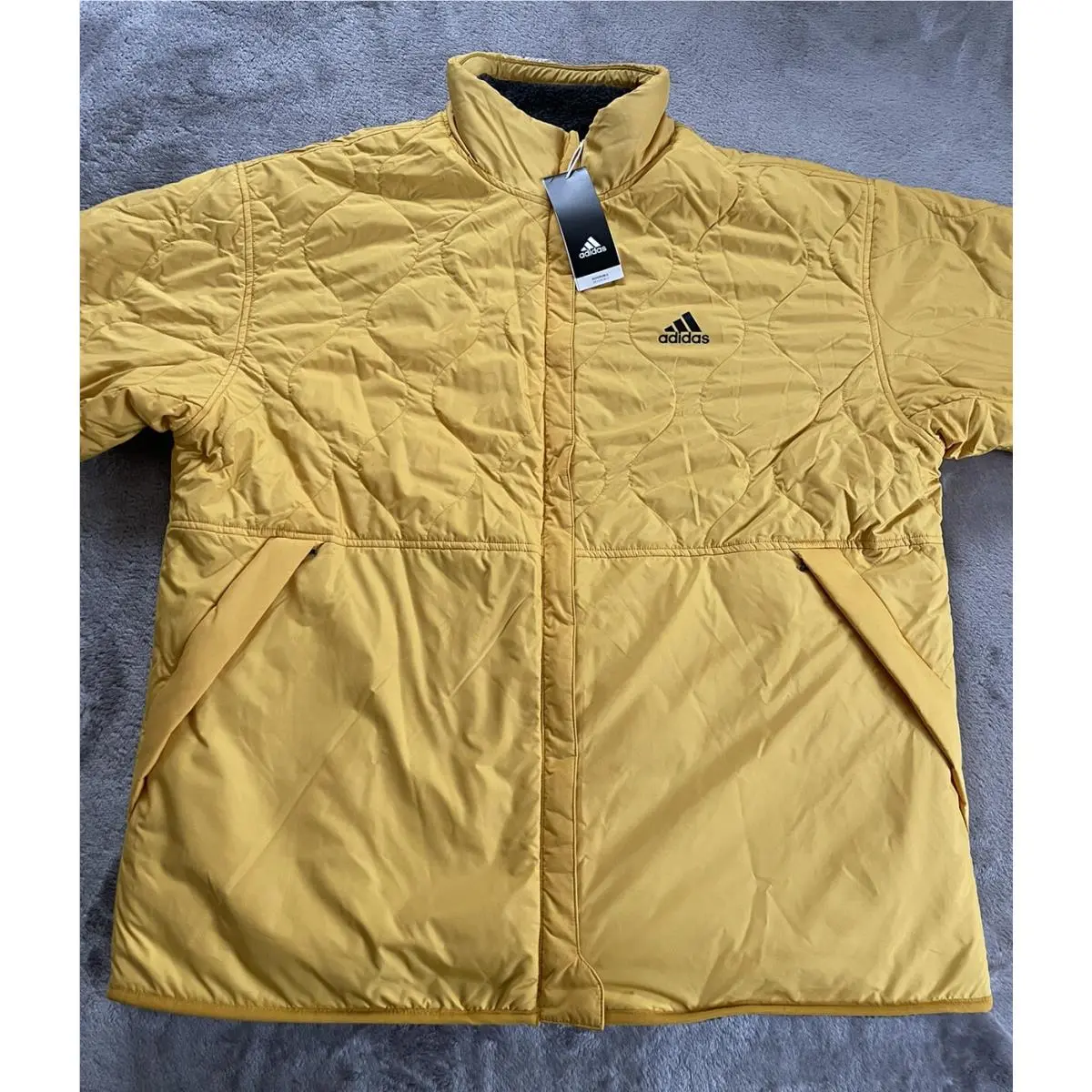 Adidas clothing - 2020 Men Sherpa Reversible Athletic Track Top Casual Jersey - GF0053 - Dark-gray, Yellow (UPC: 0191980091758) 0