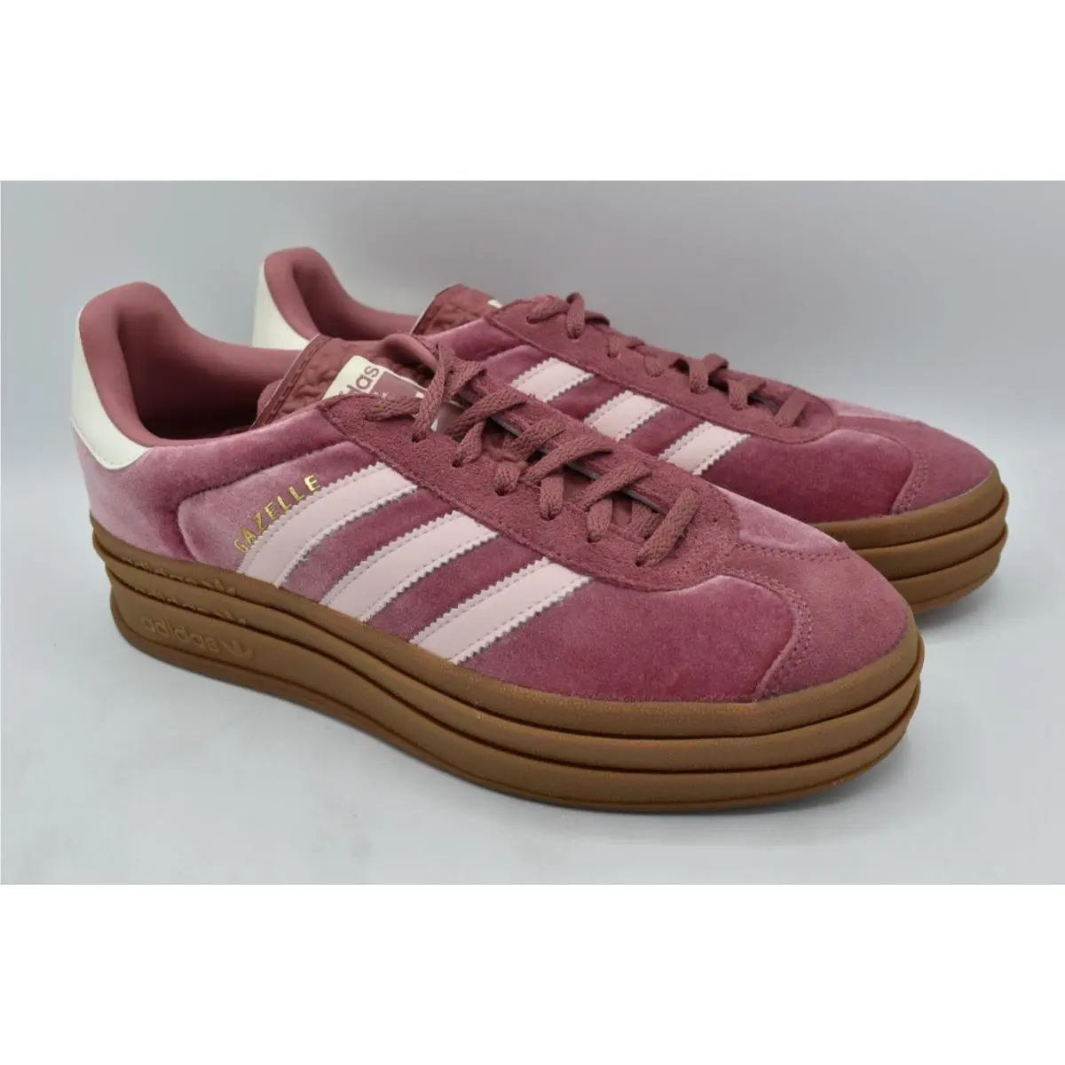 Adidas Womens Size 9.5 Gazelle Bold Gum Velvet Pink Platform Casual Sneakers