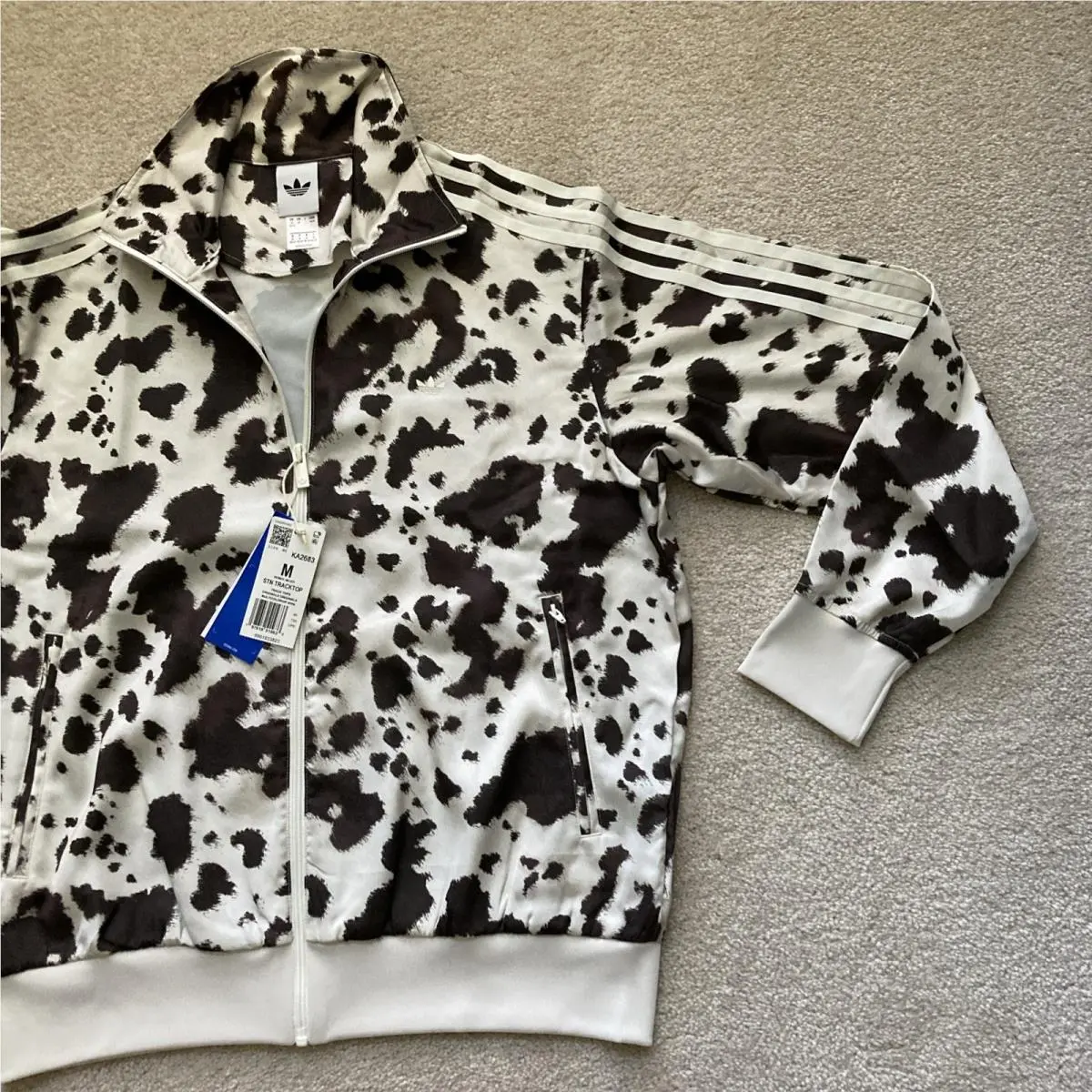 Adidas Originals Women’s Classics Satin Track Jacket Medium Animal Cow Print