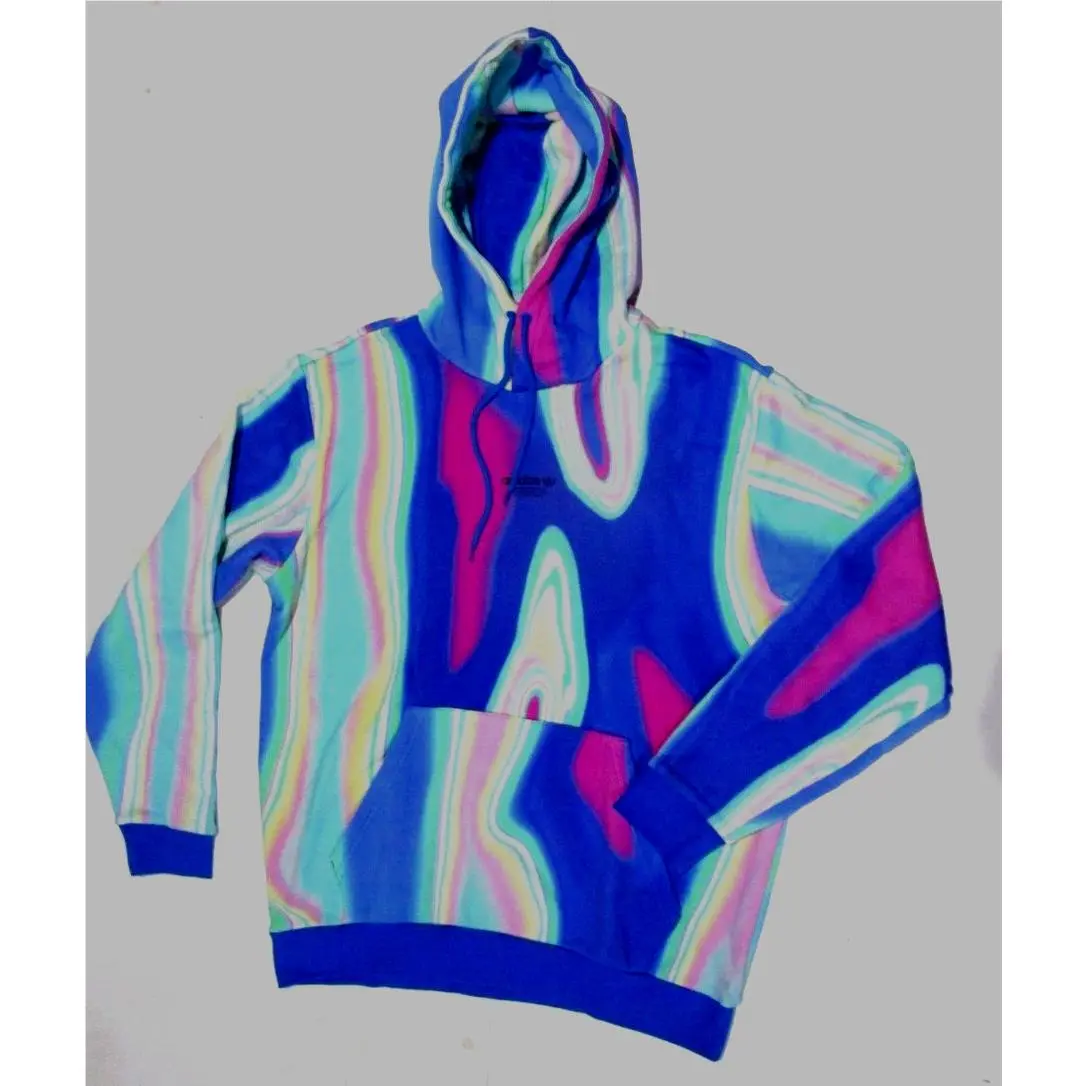Adidas Men`s Hyperreal Allover Print Hoodie HK5142-NWT Blue Size L