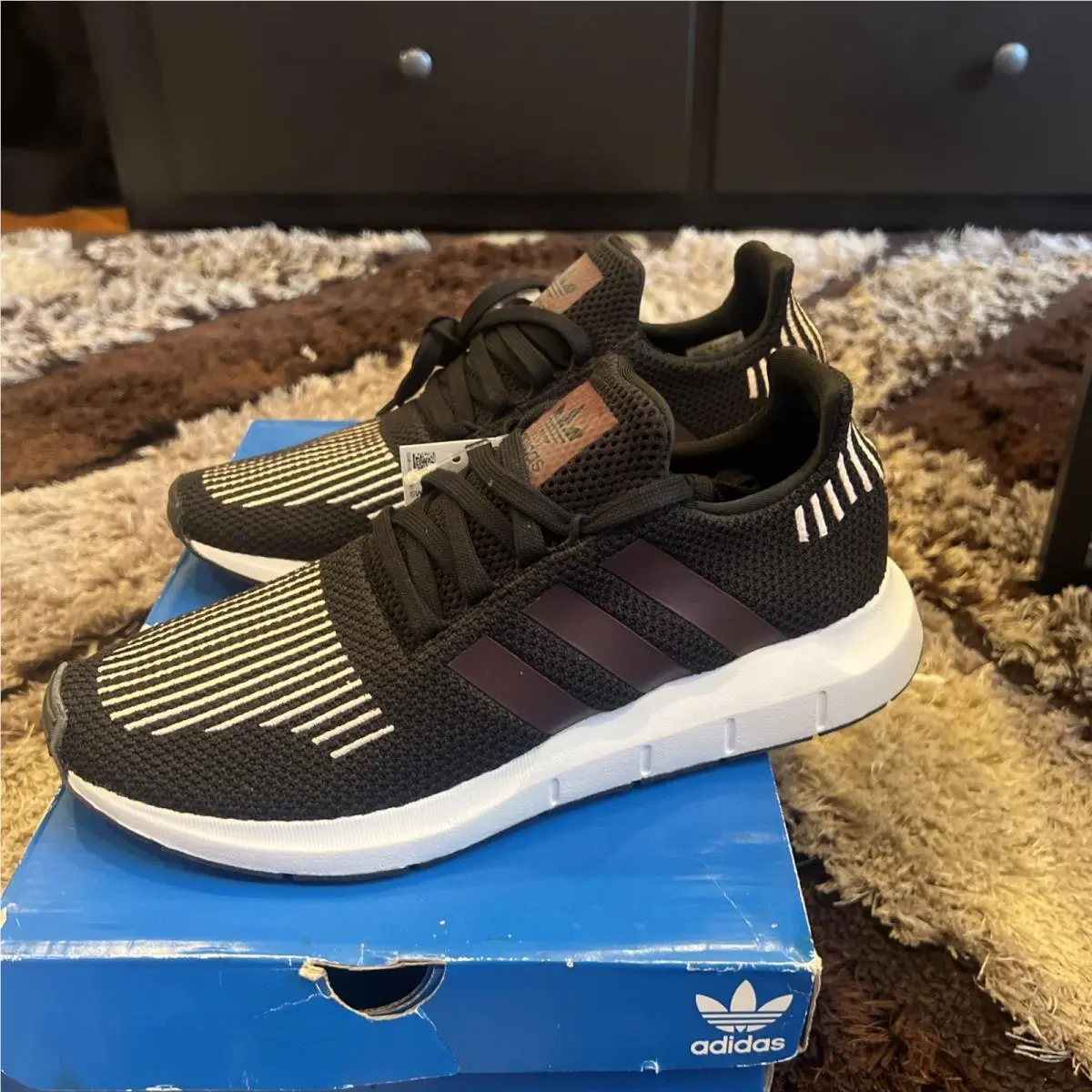 Size 9.5 - Adidas Swift Run Black Maroon W