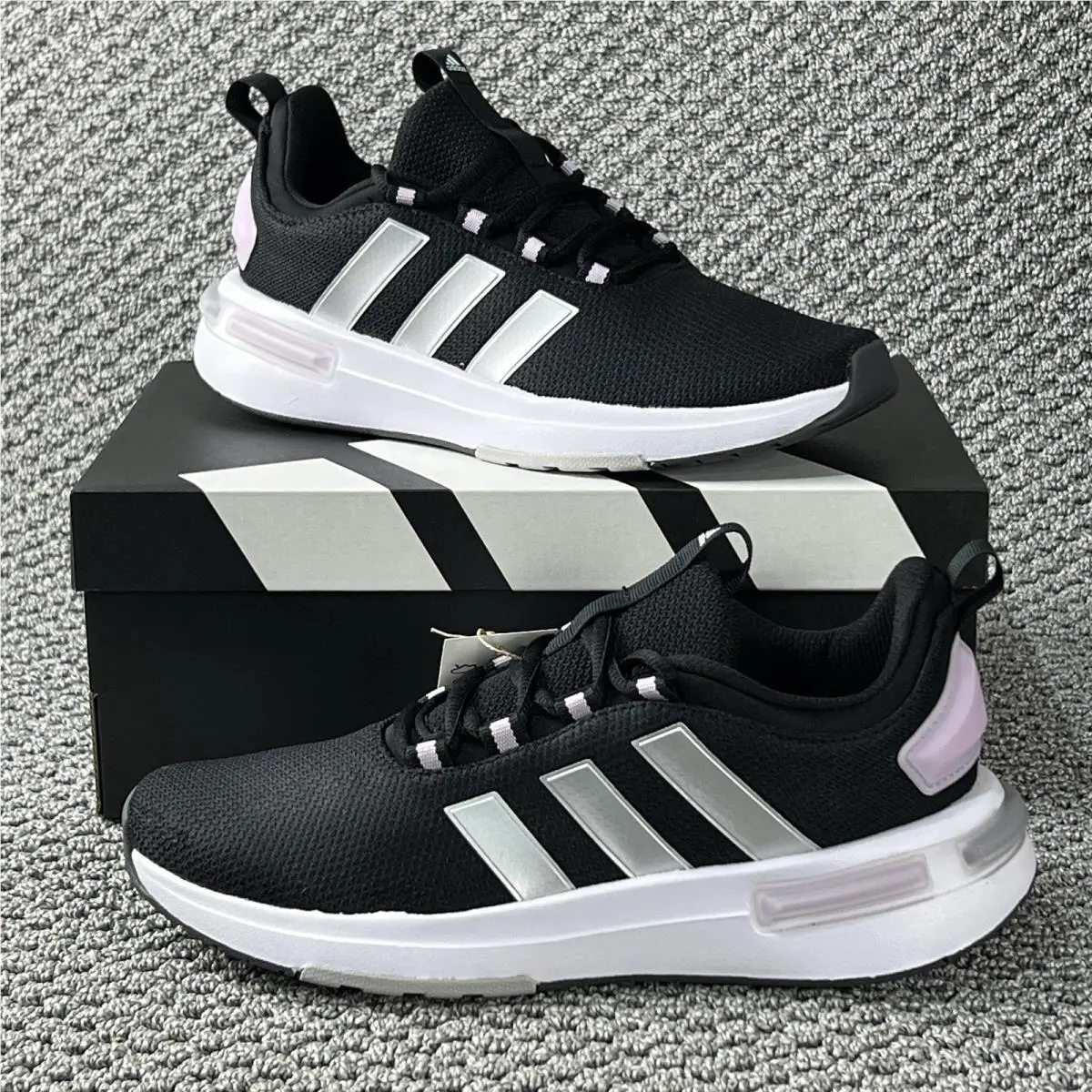 Adidas Racer TR23 Women’s Running Shoes Size 8.5 Black Silver Metallic Lavender