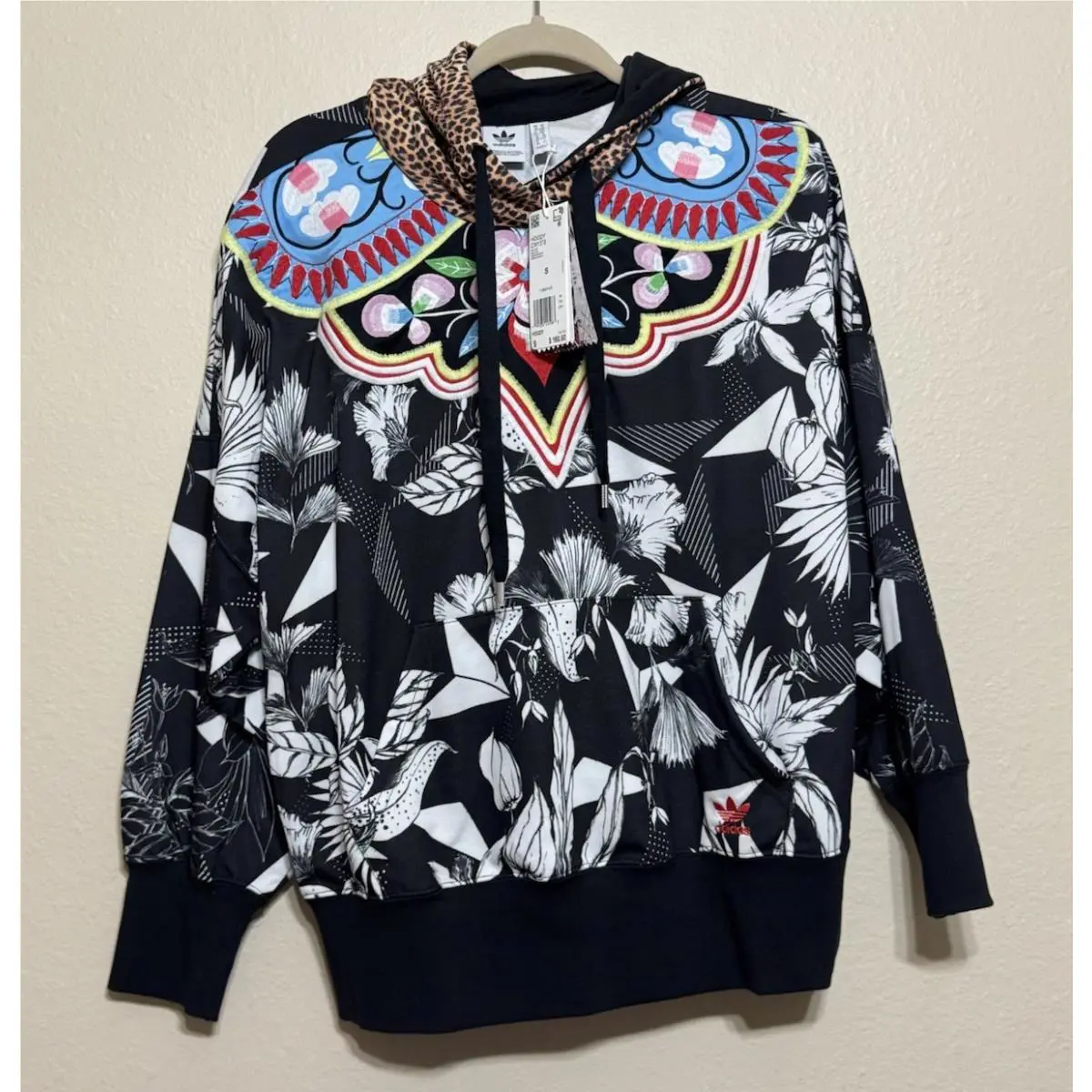 Adidas x Farm Rio Womens Small Hoodie Sweatshirt Floral Leopard Print Pullover S