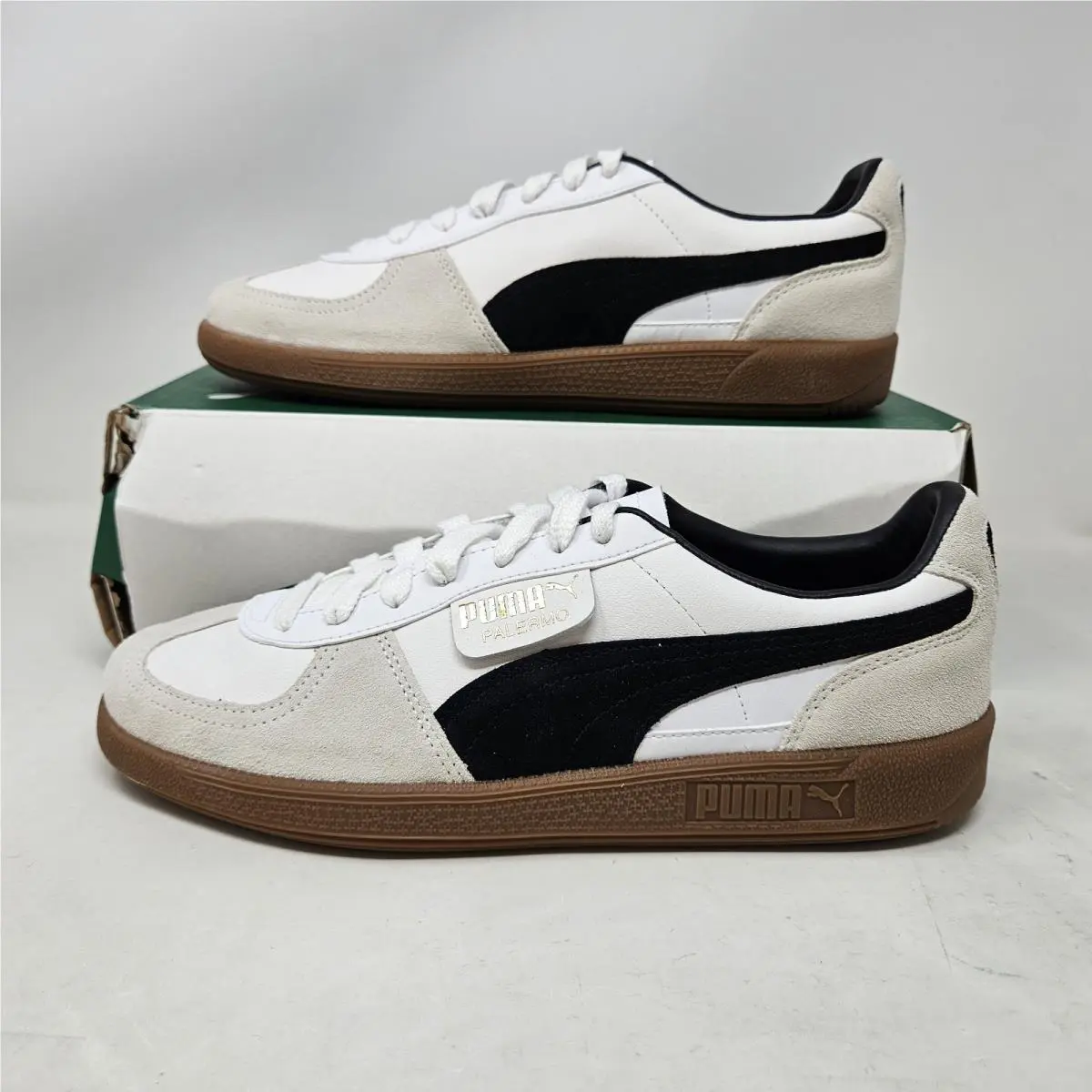 Puma Palermo Leather `white Black` Athletic Sneakers / 396464-01 / Men`s Size 8