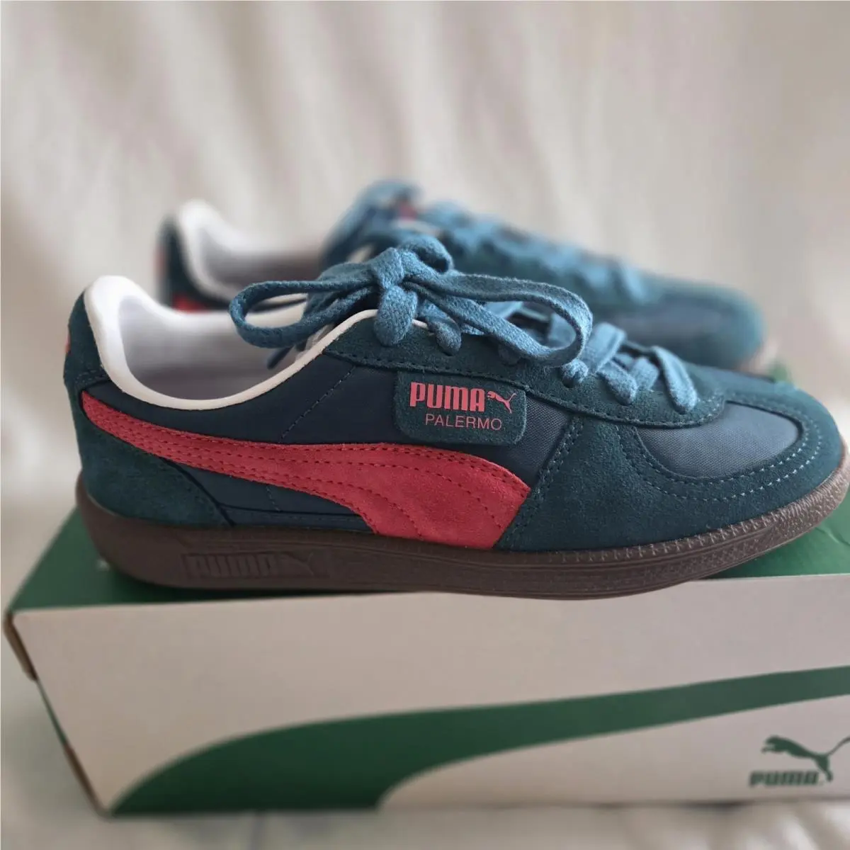 Puma Palermo Play Paris Suede Sneakers Lace Up Women Green/cherry US Size 7